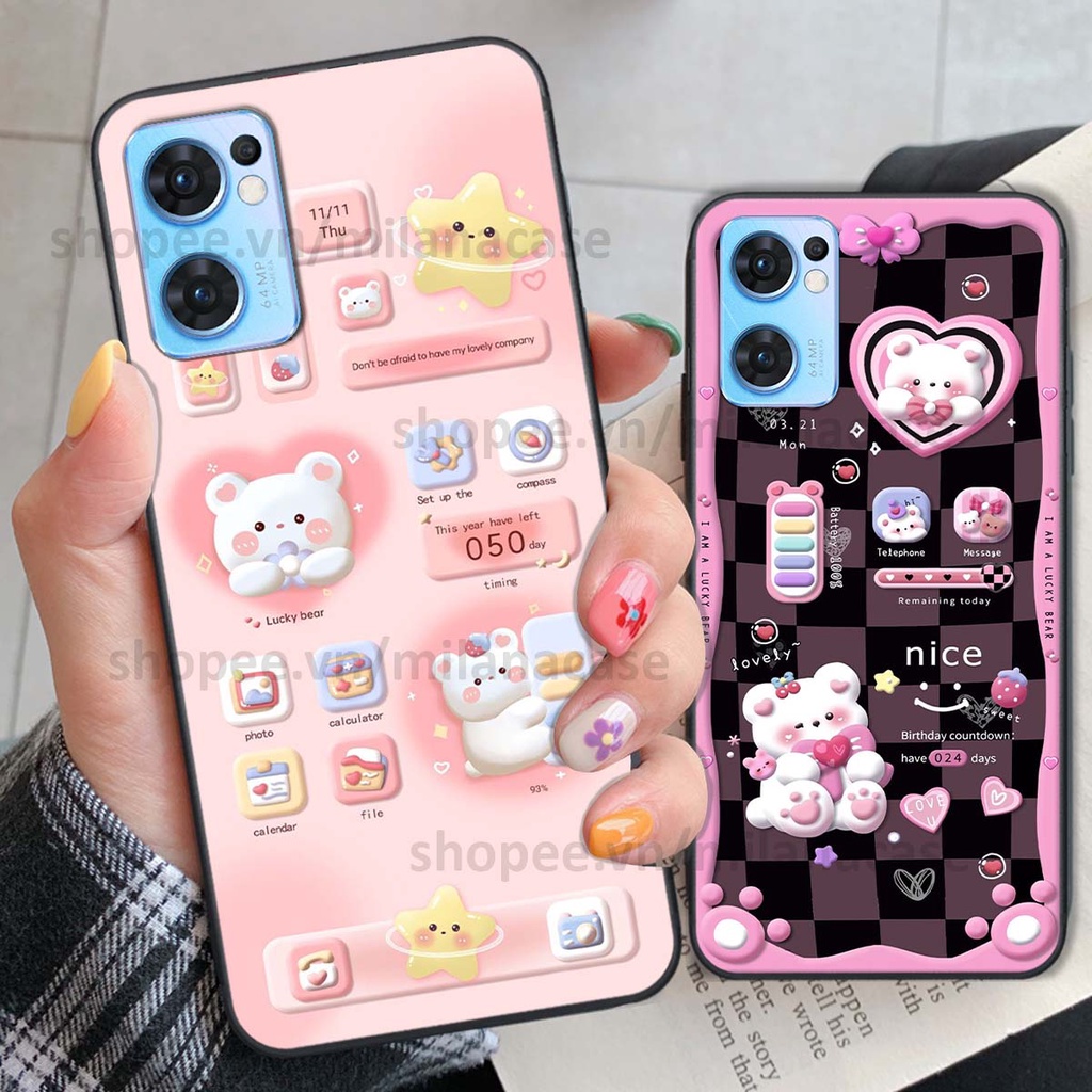 Ốp Oppo Reno7 / Reno7 Z 5G / Reno 7 hình đồng hồ icon gấu mèo cute cực dễ thương ngộ nghĩnh