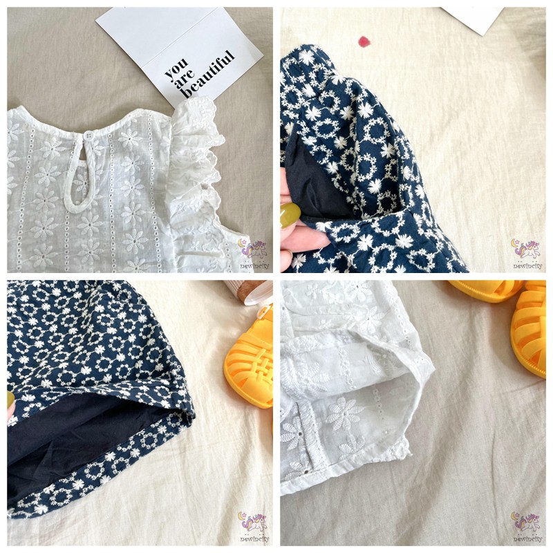 Set Áo Sát Nách Cổ Tròn Phối Ren Hoa + Quần Ngắn Cho Bé Gái