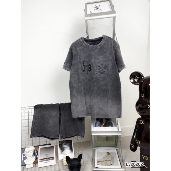 [Sẵn hàng] Bộ Quần Áo Nam LV In Chữ Siêu Chất - Bộ Quần Áo Nam Loang Chất Cotton Mát Mịn