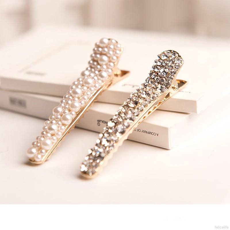 Kẹp tóc kim loại đính hạt giả ngọc trai lấp lánh tạo kiểu tóc độc đáo