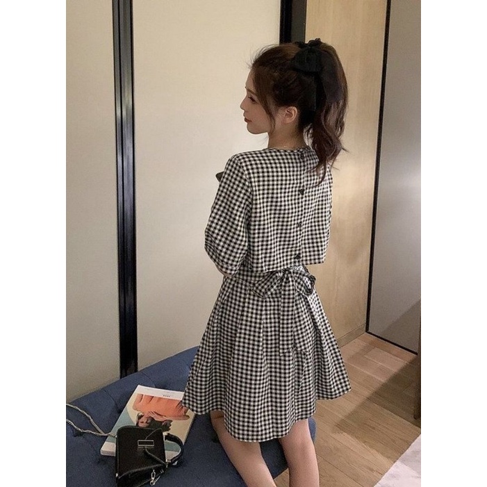 Đầm Midi Họa Tiết Sọc Caro Phong Cách Hàn Quốc Thời Trang Mùa Hè 2022 Cho Nữ