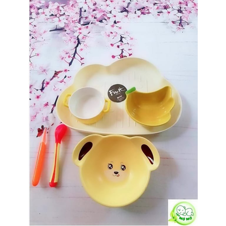 Combo - Bộ khay bát ăn dặm gốm sứ hình thù ngộ nghĩnh cho bé