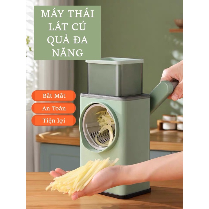 Máy Thái Lát Rau Củ - Thái Lát Bào Cắt Củ Quả Đa Năng Kèm 6 Lưỡi Dao Cắt