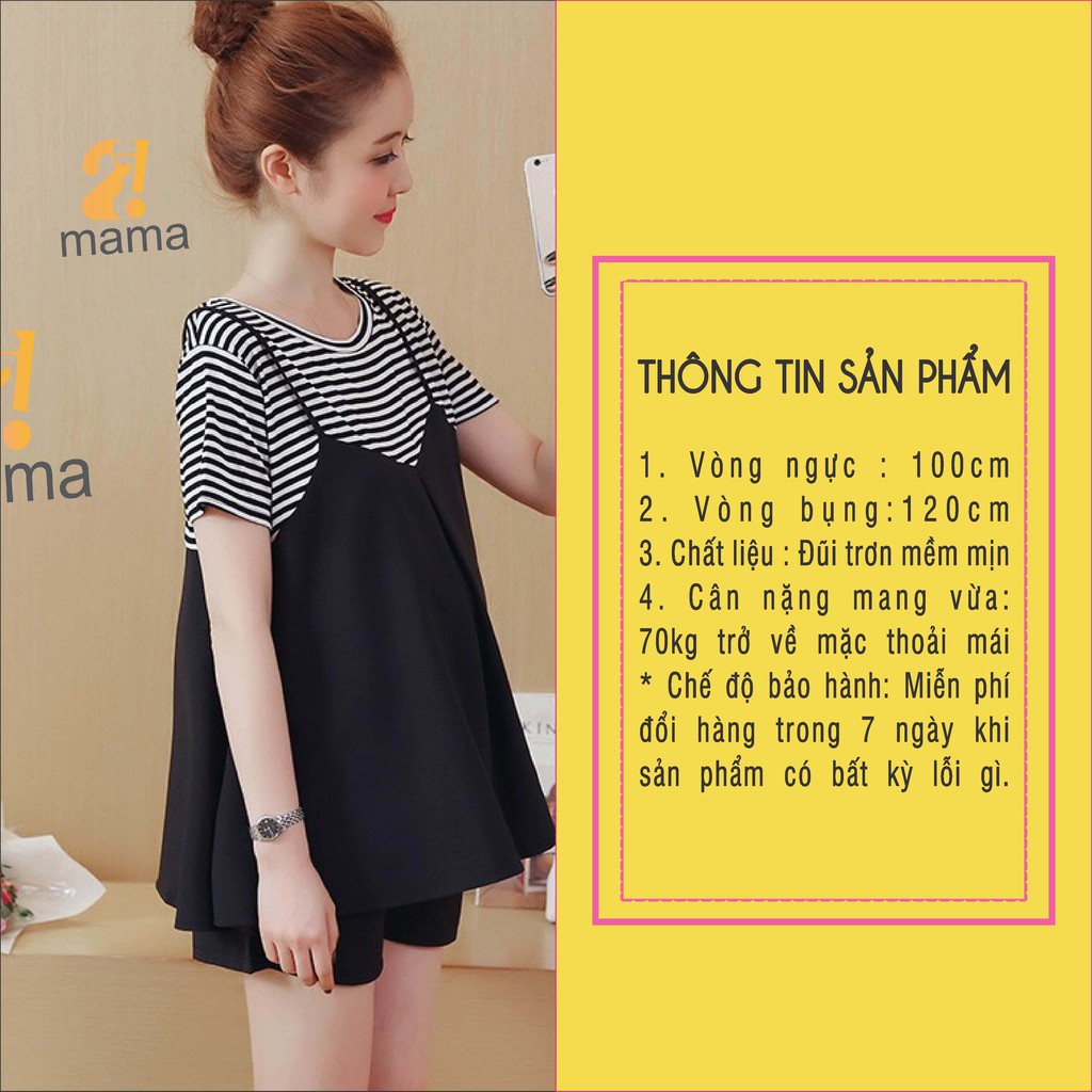 Đồ bộ bầu thiết kế 2mama dáng yếm dây liền pha sọc đen trắng v58 - ảnh sản phẩm 2