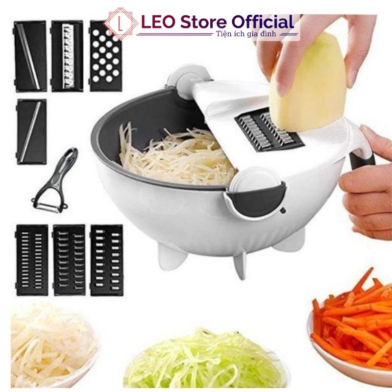 Rổ bào rau củ đa năng 7 chi tiết , Bộ rổ nạo rau tiện lợi kèm chậu và rổ đựng Leos Official