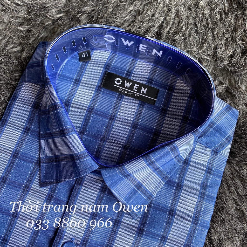 OWEN - Áo Sơ mi dài tay Owen Regular fit chất sợi tre kẻ ca rô xanh đậm 220838