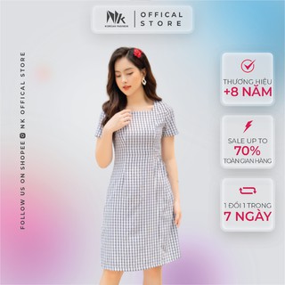 Váy Thiết Kế Công Sở NK FASHION Dáng Chữ A Cổ Vuông Kèm Đai Eo, Hoạ Tiết Caro, Chất Liệu Nhập Hàn Cao Cấp NKDV2103008
