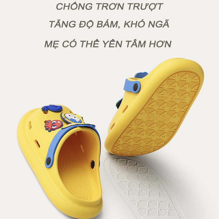 Dép quai ngang Cheerful Mario, sục cross bé trai bé gái chống trượt họa tiết hoạt hình kiểu cổ điển thời trang A-1