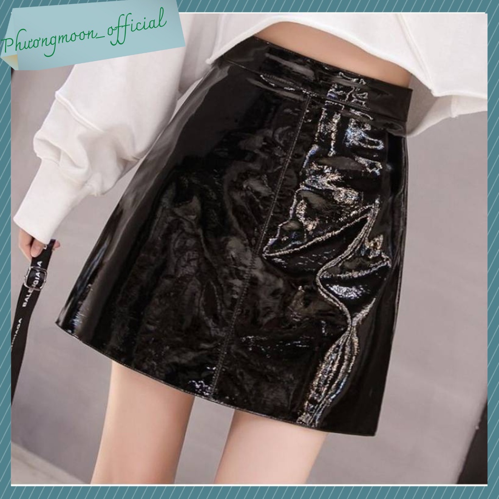 Chân váy da bóng QCCC, chân váy cạp cao, kiểu dáng sexy hiện đại