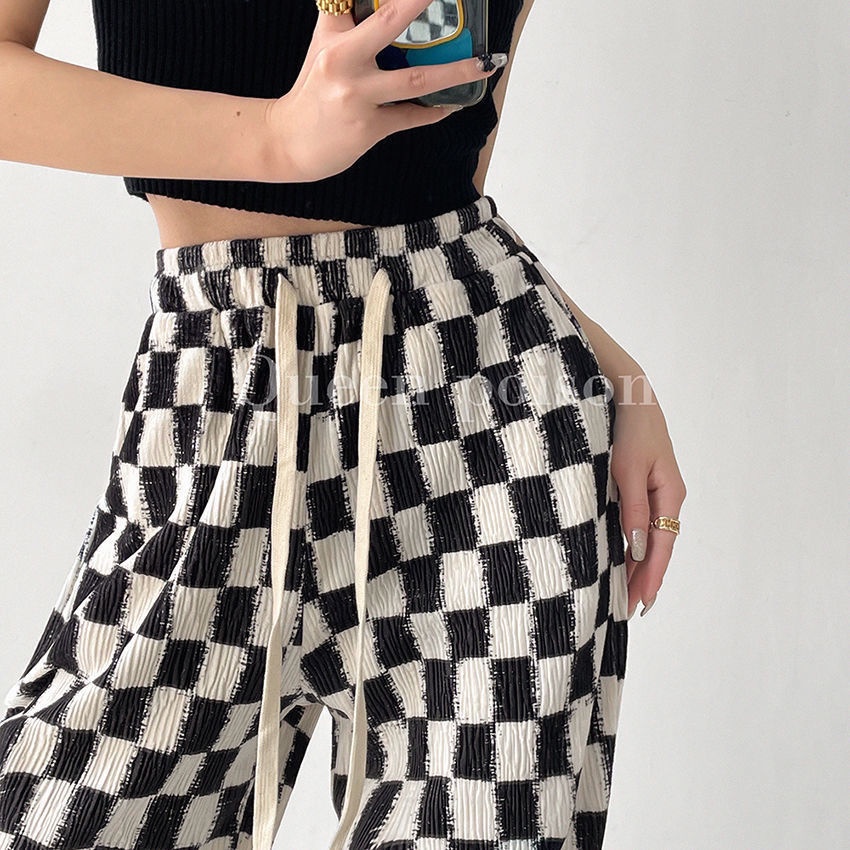 COZOK Quần Dài Lưng Cao Dáng Rộng Xếp Ly Phối Dây Rút Thời Trang Vintage Trẻ Trung