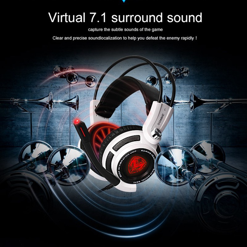 SOMIC G941 Gaming Headset for PS4, PC and Laptop, 7.1 Virtual Surround Sound USB Lightweight over Ear Headphone with Mic,Volume Control,LED(Black)