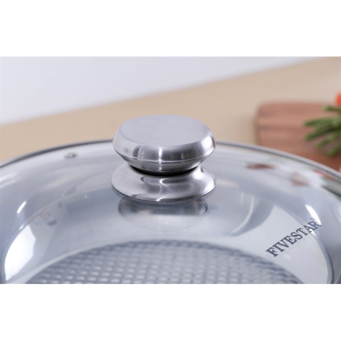 Chảo lẩu xào caro 3 đáy inox 430 Fivestar Standard nắp kính  L24-3DG