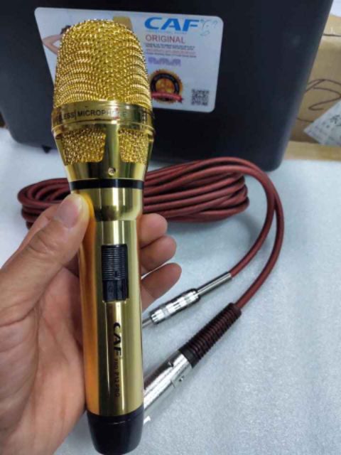 Micro có dây CAF P12 chống hú tốt-màu vàng sang trọng-micro karaoke