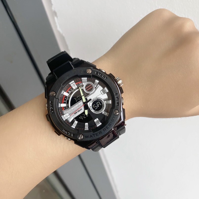 Đồng hồ nam thể thao OneTime vỏ thép, dây cao su, đường kính 46mm độc lạ, sang trọng, casio nam