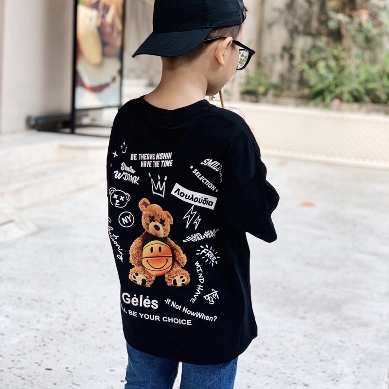 Áo phông bé trai bé gái cotton cao cấp THE HOUSE KIDS hoạ tiết hình gấu