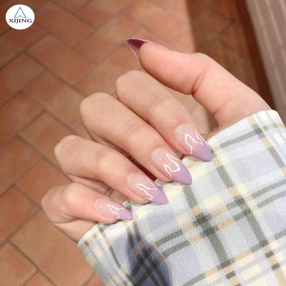 [Hàng mới về] Set 34 móng tay giả hình ngọn lửa màu tím phong cách âu mỹ thời trang