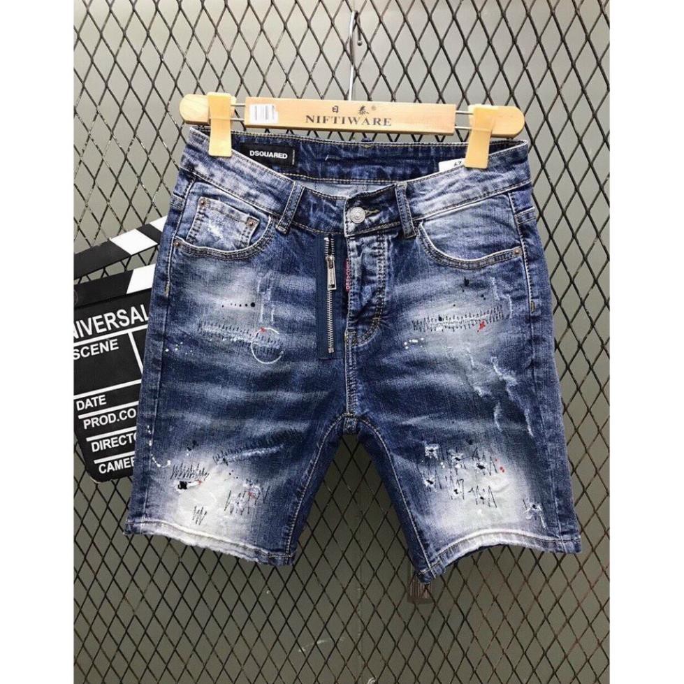 Quần short jean nam, quần bò nam ngắn, quần lửng nam, quần sọt nam màu xanh rách vẫy sơn đẹp 2021 QJNA0004 Đẹp ་