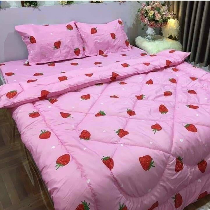 Trọn bộ 5 món ga gối chăn phao poly cotton có ruột bông dày  loại 1 ( nhắn chọn mẫu )