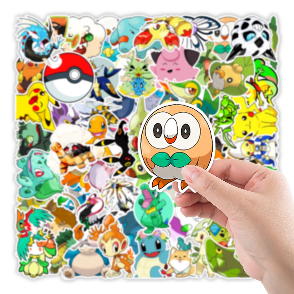 Set 20/50 sticker hình dán Pokemon, Pikachu, Mario chống nước dán sổ tay, mũ bảo hiểm,xe máy, bình nước, vali, ván trượt