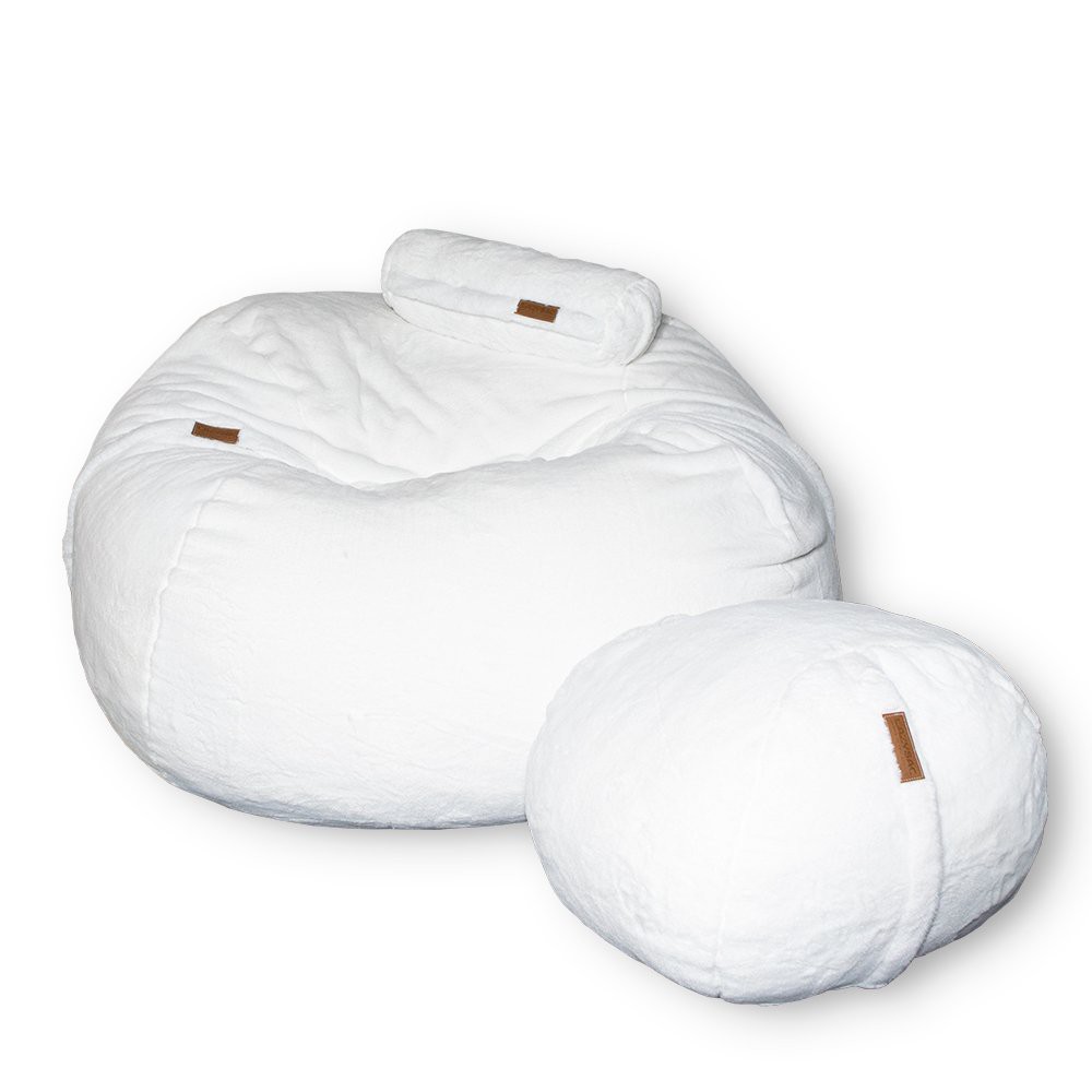 Combo ghế lười Lazysac chất liệu vải lông mềm, mịn nằm cực đã, thoải mái màu trắng