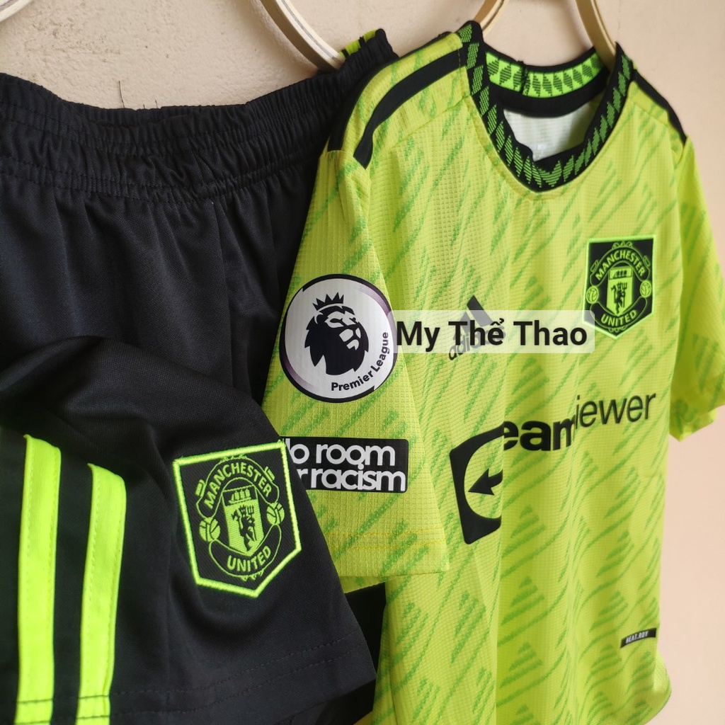 Full Logo -Bộ quần áo đá bóng clb mu 2022 2023 xanh lá cây chuối mẫu sân thứ 3 thun & gai thái cao cấp