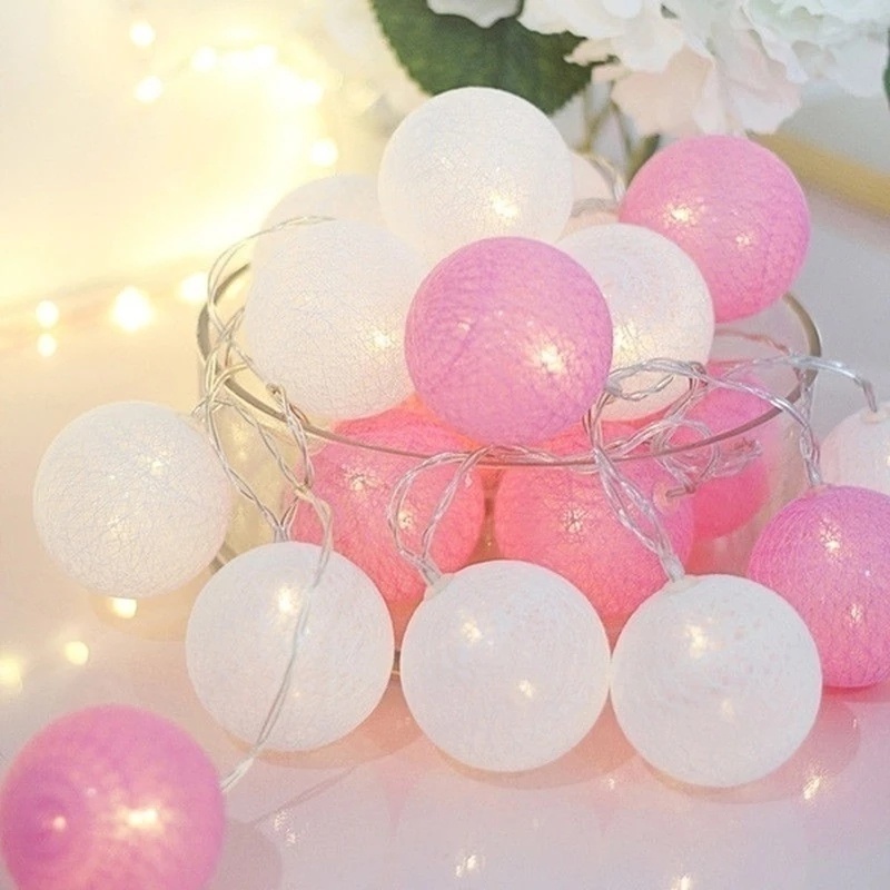 2M 20LED Cotton Ball Garland Christmas Fairy Lights For Home Wedding Party Outdoor Decoration
