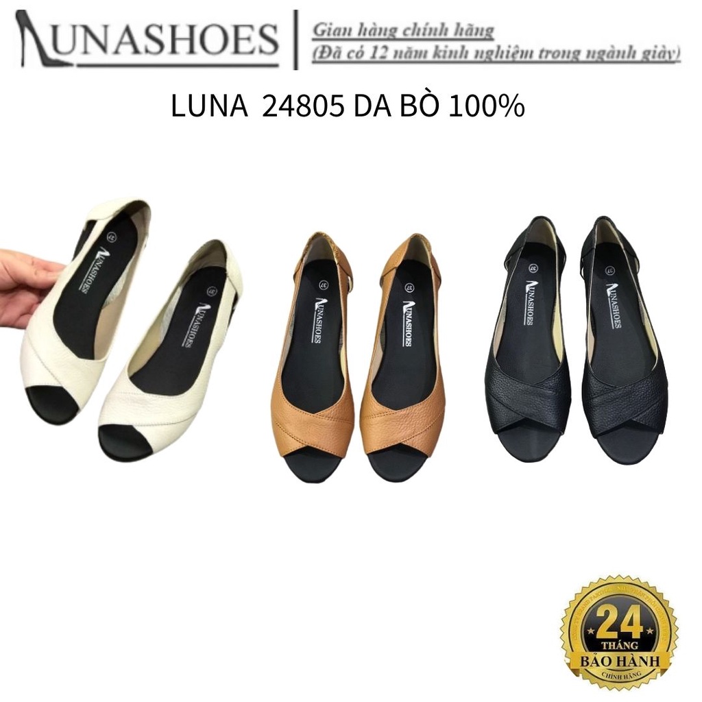 Giày đế xuồng nữ hở mũi da bò mềm êm chân 4p LUNASHOES 24805 BẢO HÀNH 02 NĂM bong nổ 1 đổi 1