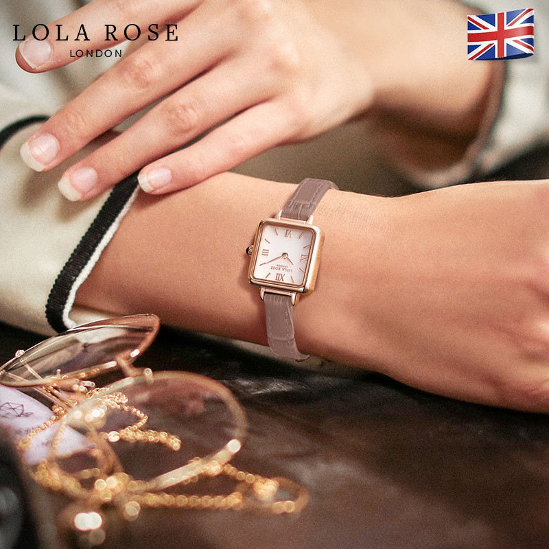 Đồng hồ nữ dây da Lolarose mặt vuông nhỏ cổ điển dây đeo nâu thanh lịch nho nhã cho cô nàng tay nhỏ bảo hàn 2 năm LR2230