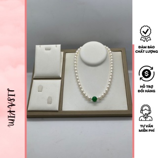 Vòng cổ hạt gạo size 7-8 li mix đá xanh