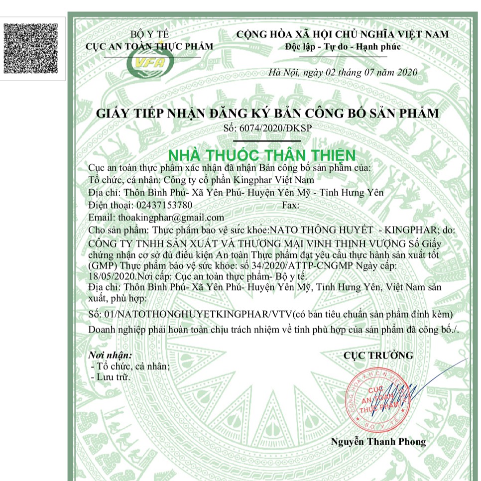 Nato Thông Huyết Kingphar – Hỗ trợ hoạt huyết dưỡng não, ngăn ngừa tai biến đột quỵ (30 Viên)