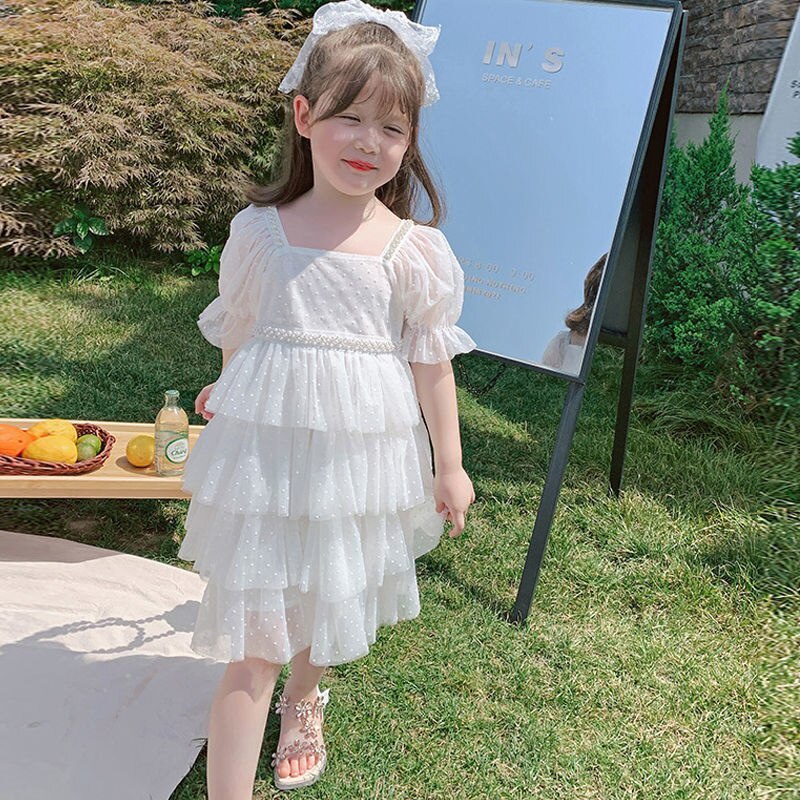 Đầm Công Chúa Ngắn Tay Phối Lưới Thời Trang Phương Tây Cho Bé Gái 1-11 Tuổi