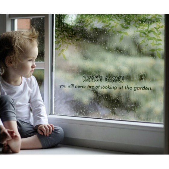 Decal trang trí kính cao cấp dây leo lá nhỏ ( 60cm x 58cm )