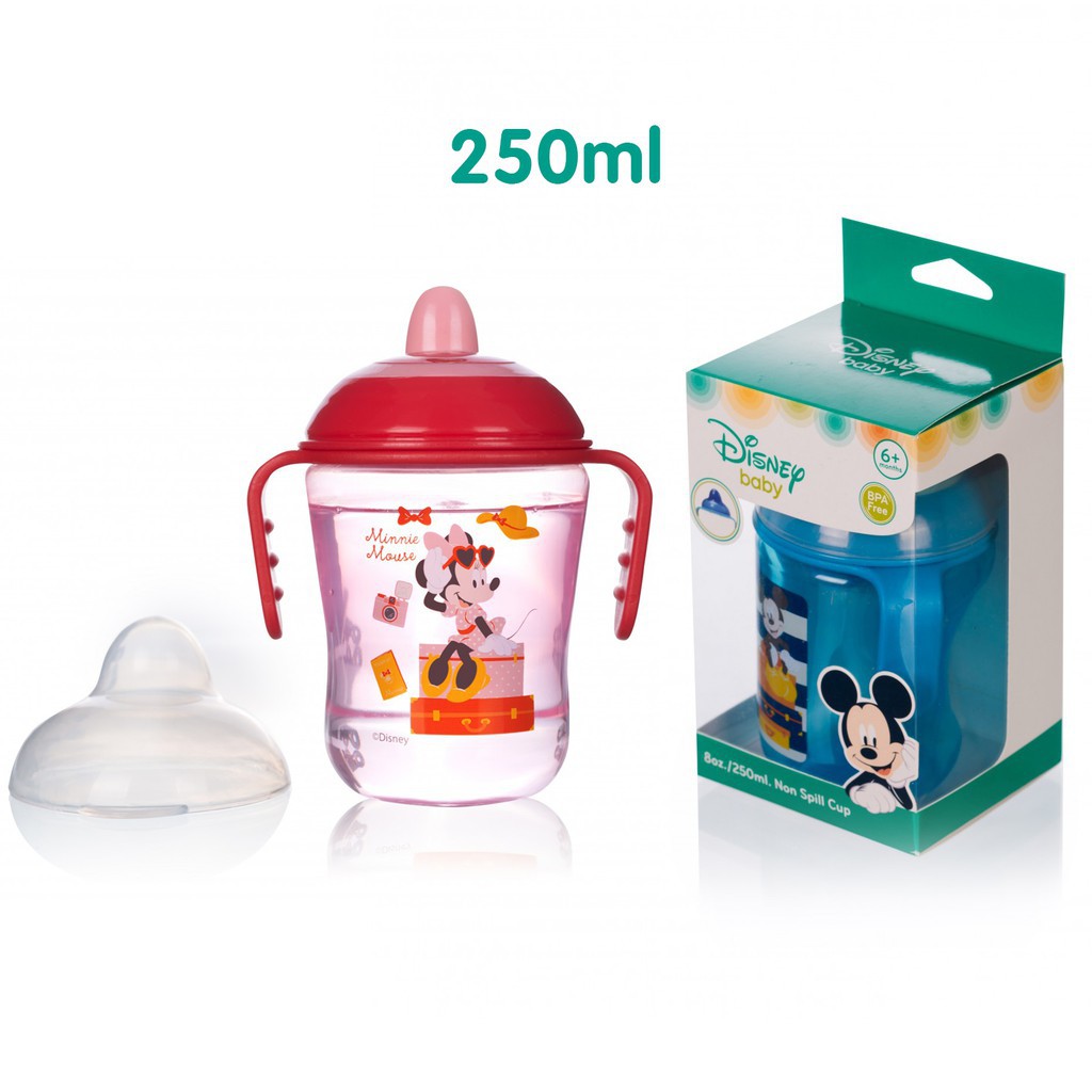 [Tặng cọ] Bình tập uống nước có tay cầm 250ml Disney made in Thailand (DN80432)