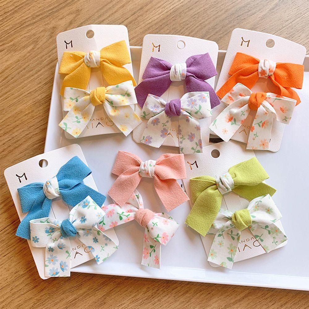 Bộ 2 Kẹp Tóc Nơ Họa Tiết Hoa Xinh Xắn Cho Bé Gái