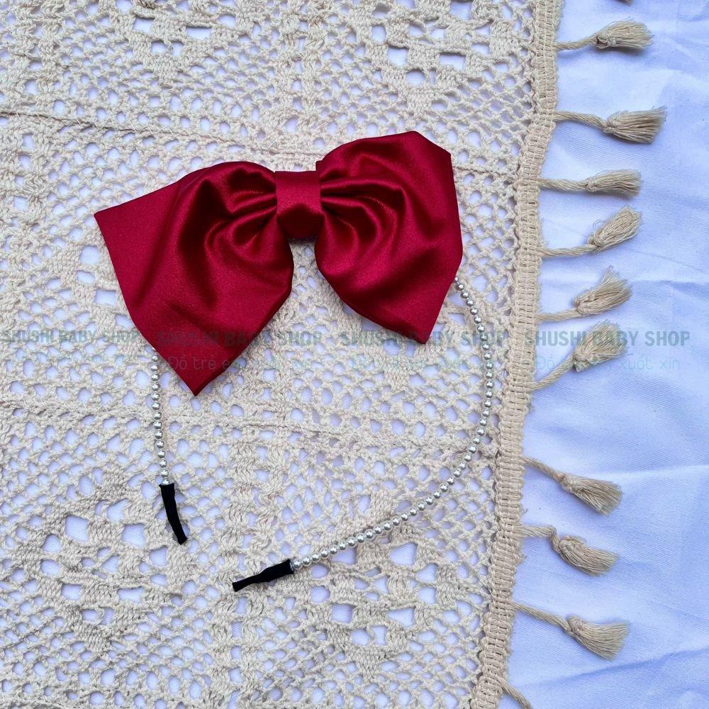 Cài tóc nơ, băng đô, tuaban nơ cho bé màu hồng trắng đỏ handmade SHUSHI