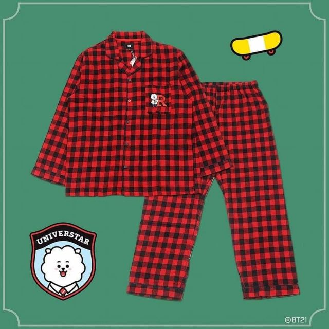 Bộ pyjama kẻ Hunt x BT21, Flannel Pajamas Hunt x BT21