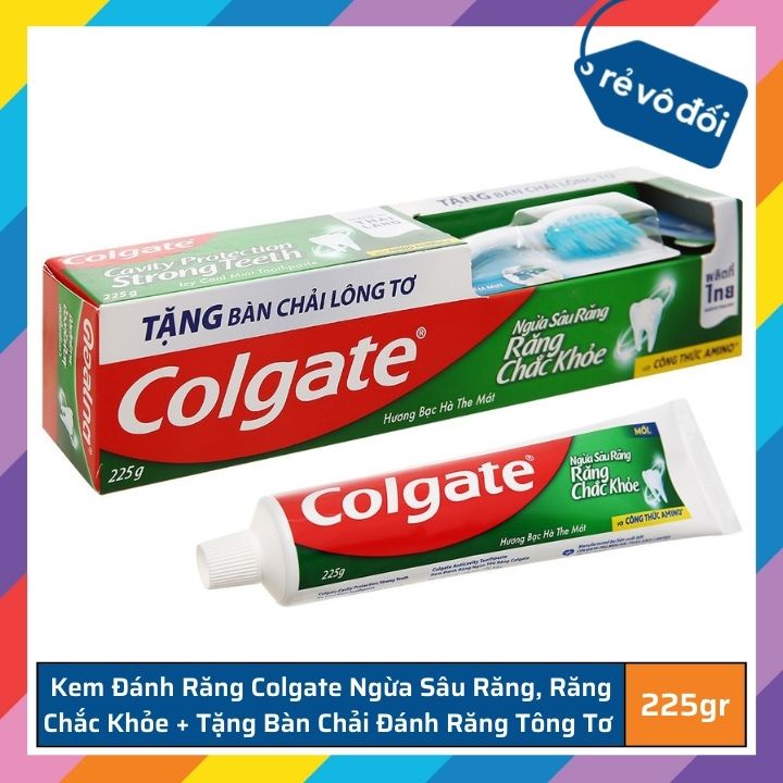 Kem đánh răng Colgate ngừa sâu răng răng chắc khỏe 225g/tuýp tặng bàn chải đánh răng lông tơ nhập khẩu Thái Lan