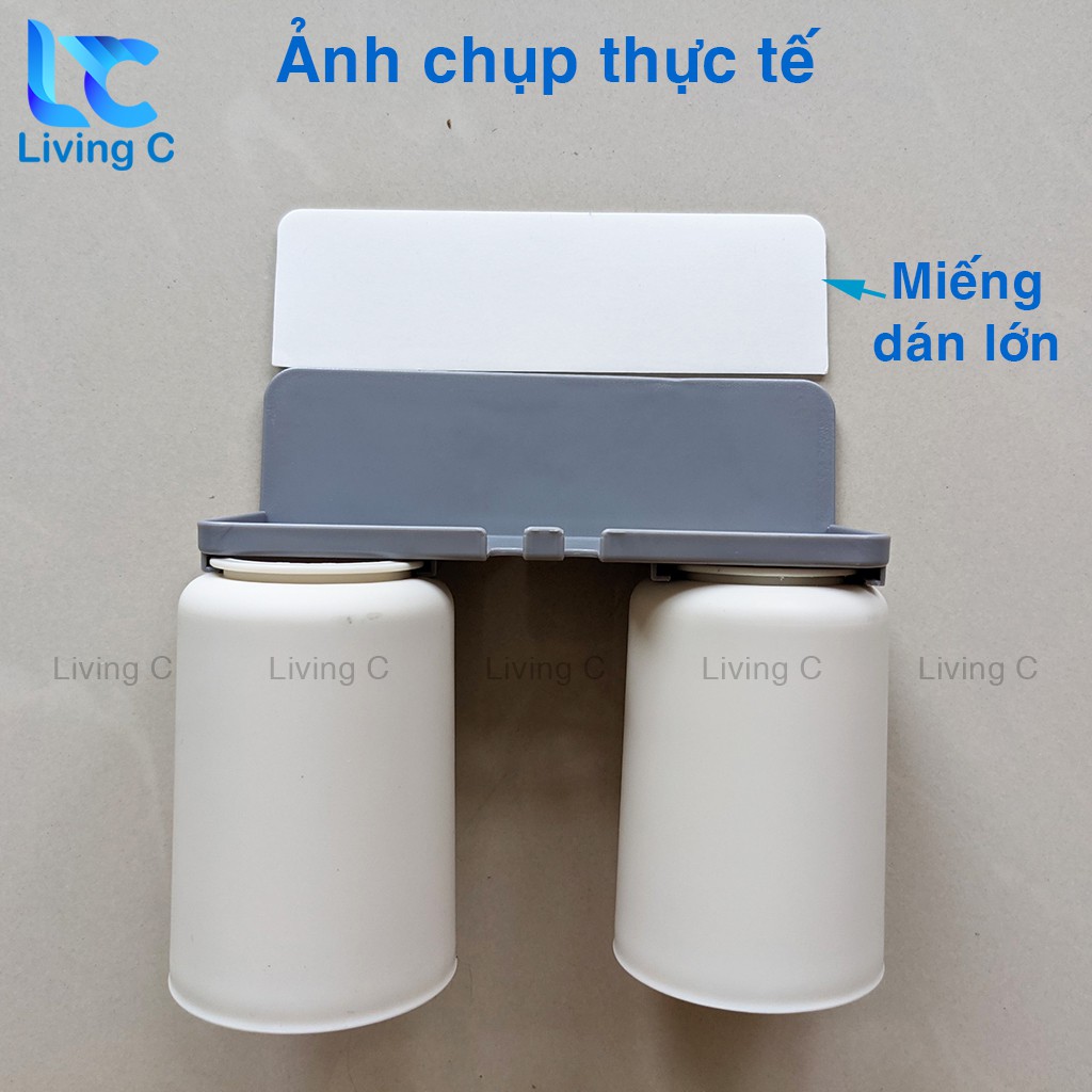 Giá treo bàn chải đánh răng kèm 2 cốc Living C, móc treo bàn chải dán tường _K2C