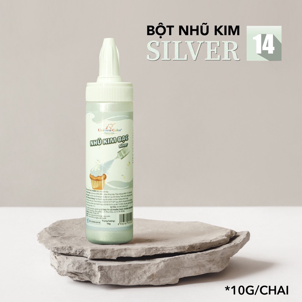 Màu Nhũ Phun Thực Phẩm 10g Bạc (Spray food color Silver ) - Mã 14 - Unicorn Color