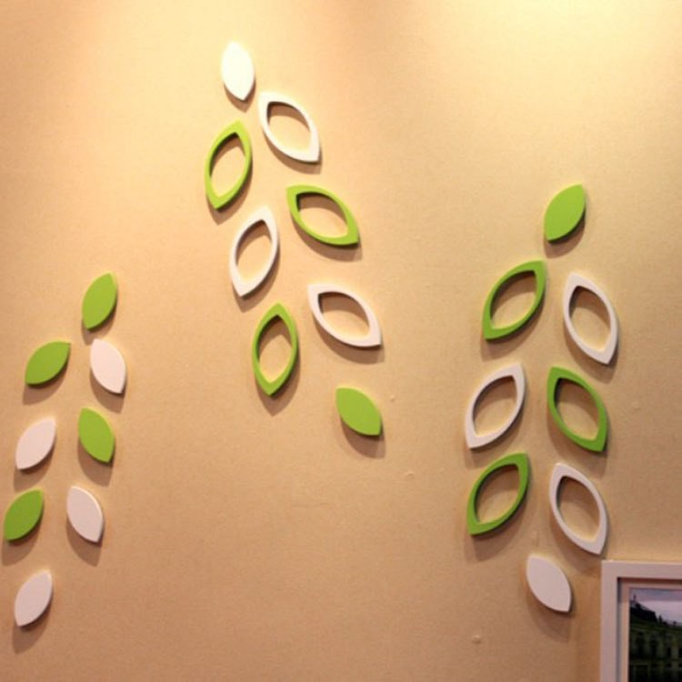 Bộ 6 lá kép trang trí dán tường 3D gỗ