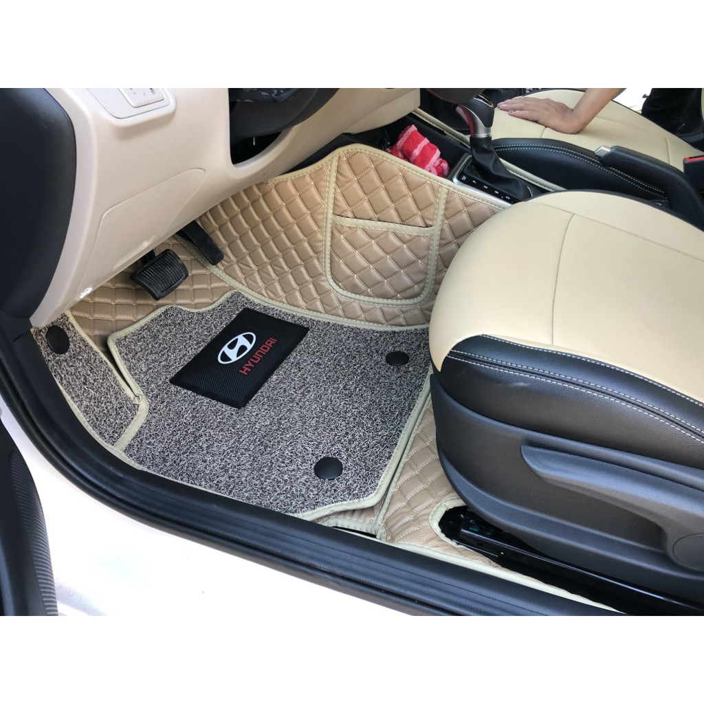 Thảm lót sàn ô tô da Cacbon cao cấp cho xe Huyndai Accent 2018 -2023, che phủ 90% sàn xe, chống thấm nước tuyệt đối