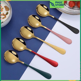 Thìa vàng cao cấp - Thìa inox mạ vàng sang trọng chuôi nhiều màu săc an toàn khi sử dụng gelife do phucstore PP