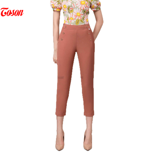 Quần nâu tây dáng ôm trần chỉ đính cúc trang trí - trượt hàn Toson 22047N620