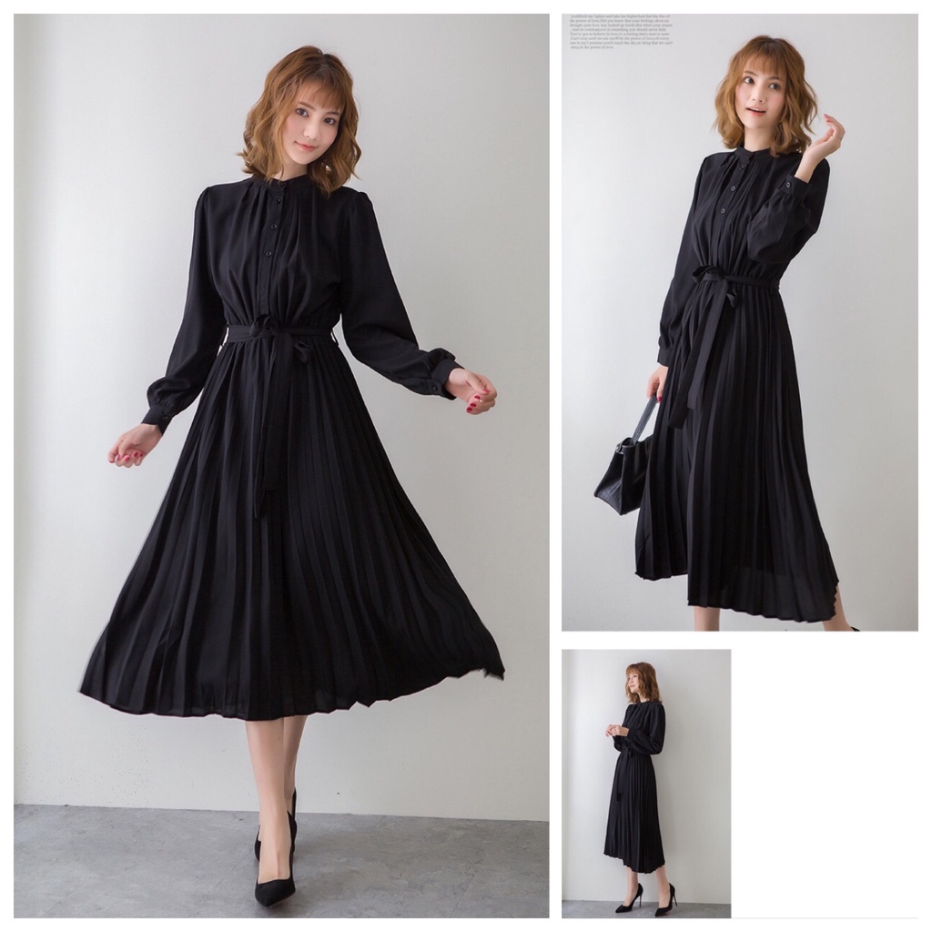 Đầm Voan Xếp Li Tay Dài Phong Cách Nhật Bản (4 Màu) Dress