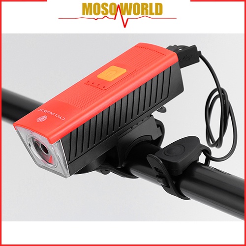 Đèn pha MOSOWORLD tích hợp còi đầu sạc USB cho xe đạp tiện lợi