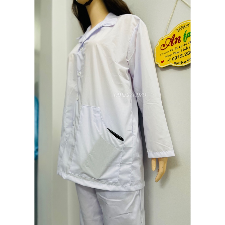 Áo Blouse Trắng ngành y tay dài 2 túi xéo phía trước _ Hình chụp thật