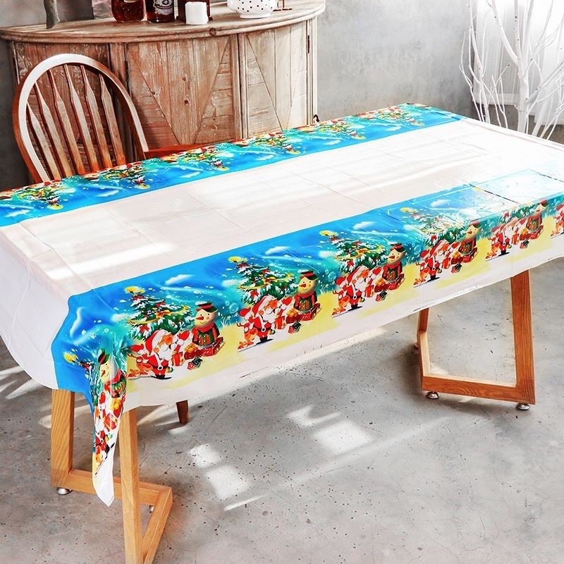 Khăn trải bàn PVC hình chữ nhật chống nước in họa tiết giáng sinh nhiều màu sắc
