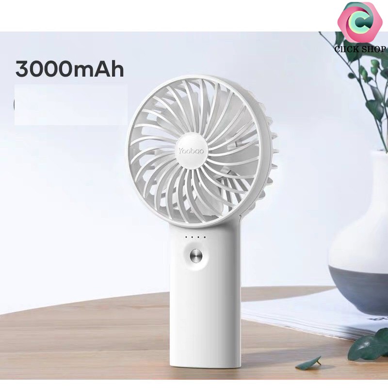 Quạt tích điện Yoobao f3 hay Quạt cầm tay f3 có 2 dòng pin 3000mAh và 6000mAh