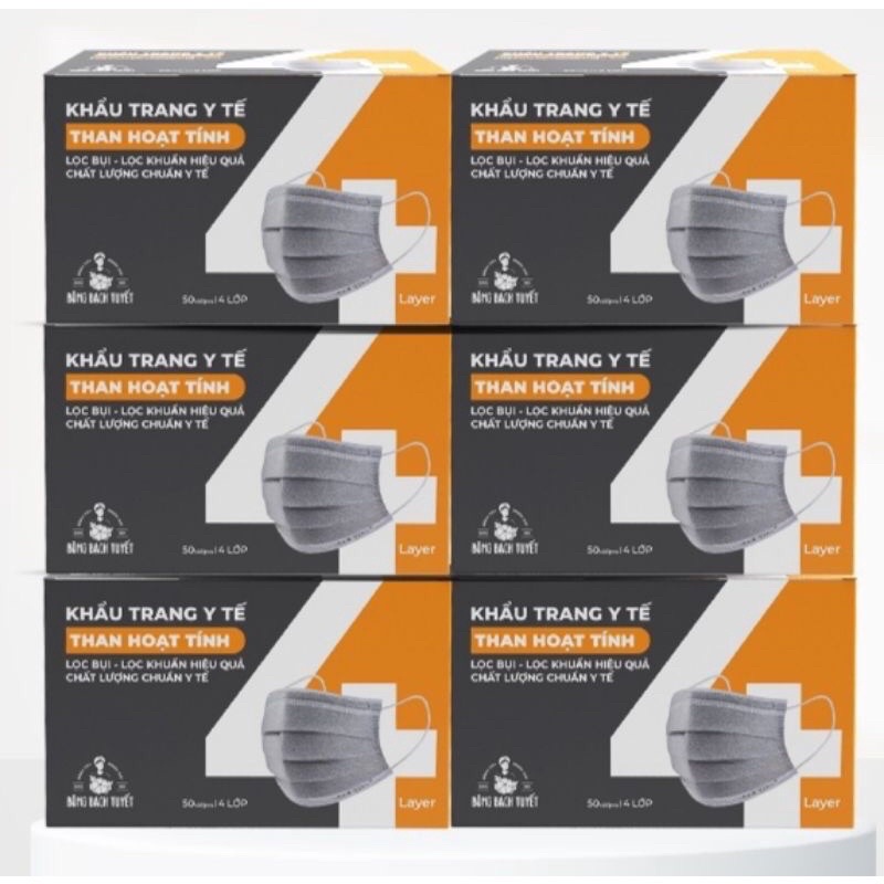 COMBO 6 HỘP KHẨU TRANG THAN HOẠT TÍNH 4 LỚP BẠCH TUYẾT