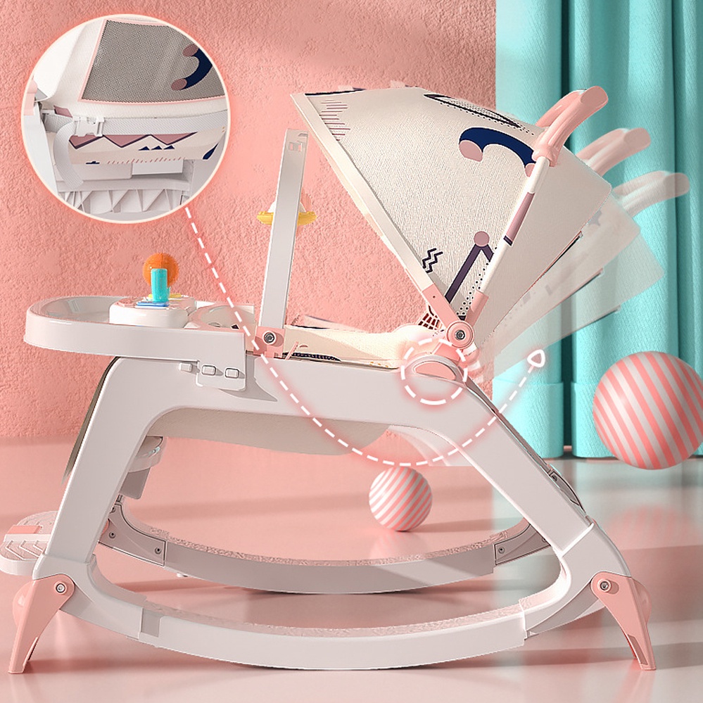 5 IN 1 Ghế bập bênh cho béMusic Rocker Chair Sơ sinh Trẻ mới biết đi Xích đu khi ngủ Bánh xe nôi kèm đồ chơi # 17310